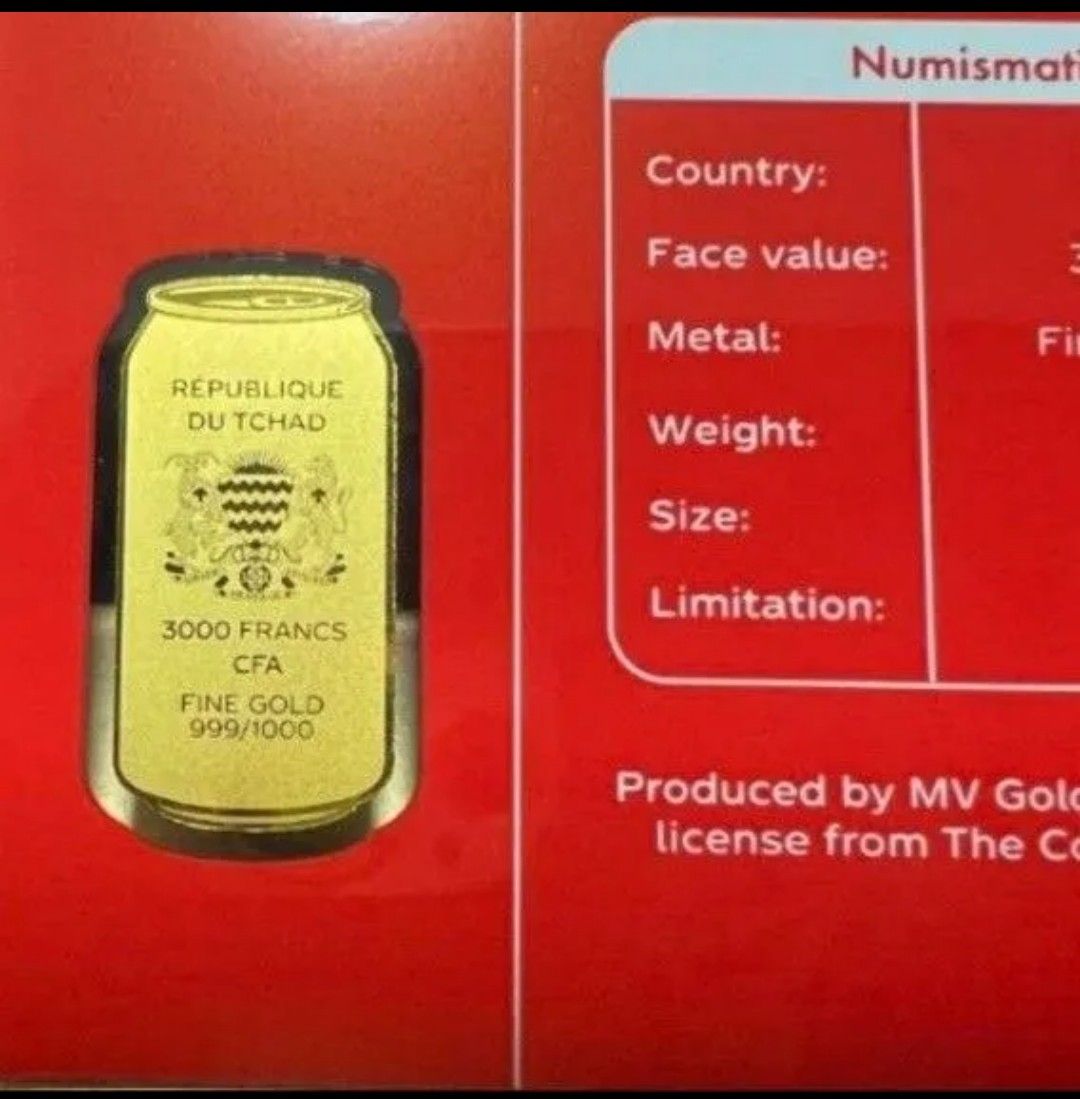 チャド共和国 コカコーラ金貨 しろくま 純金 カード一体型 3000フラン