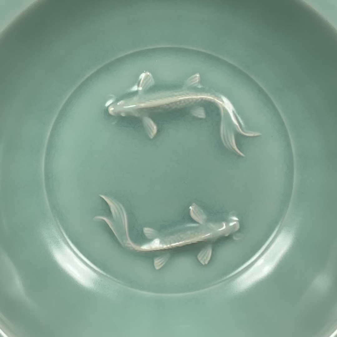 宋時代 龍泉窯 粉青釉 双魚紋洗 皿 賞盤 盤 茶道具 茶具 古陶磁器 唐物