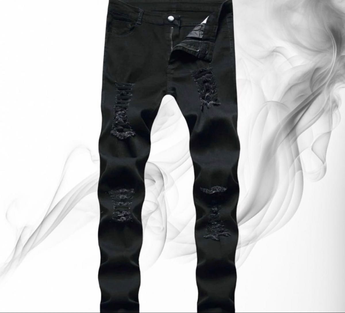 UKドリル USドリップ ダメージデニム スリムフィットパンツ ブラック