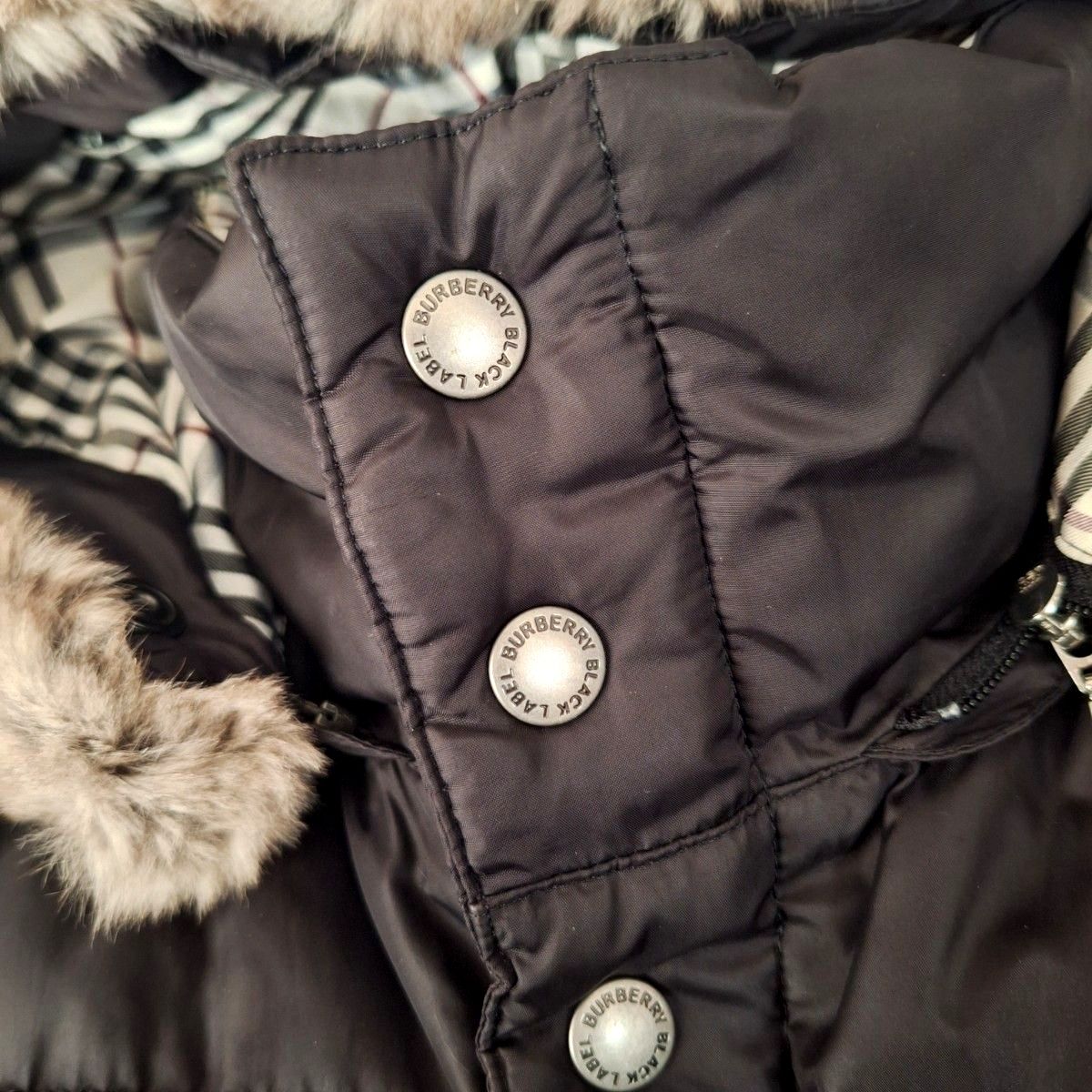 バーバリー ブラックレーベル BURBERRY BLACK LABEL ファー フード 黒