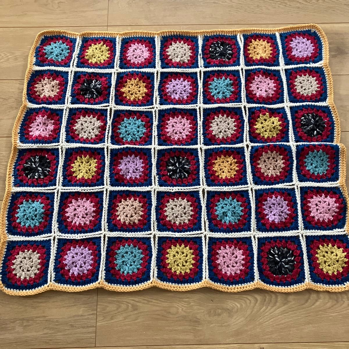 グラニースクエア ブランケット マルチカラー 手編み ひざ掛け レトロ