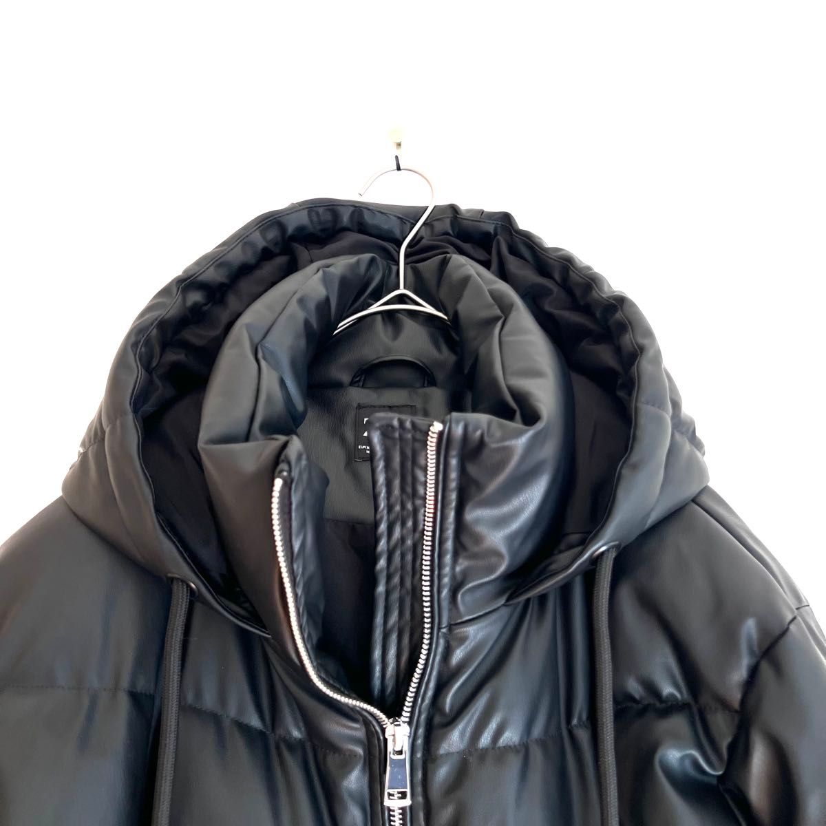 未使用級】ZARA ザラ レザーダウンジャケット 黒 厚手 ボリューム