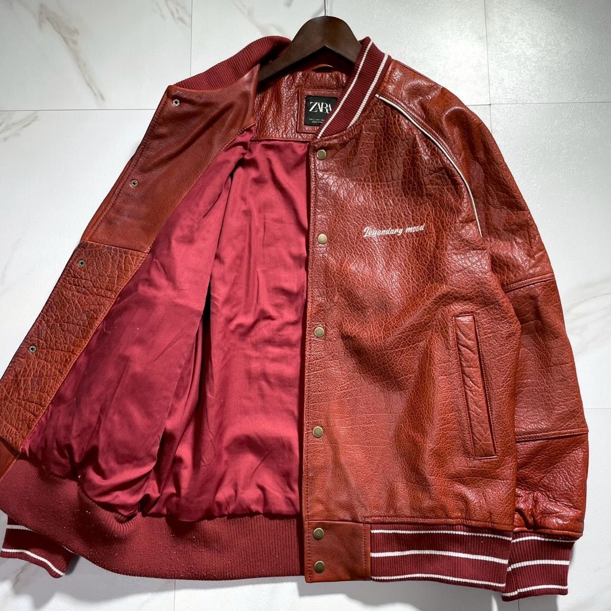 ZARA ザラ レザーボンバージャケット本革 スタジャン 水牛革 オール