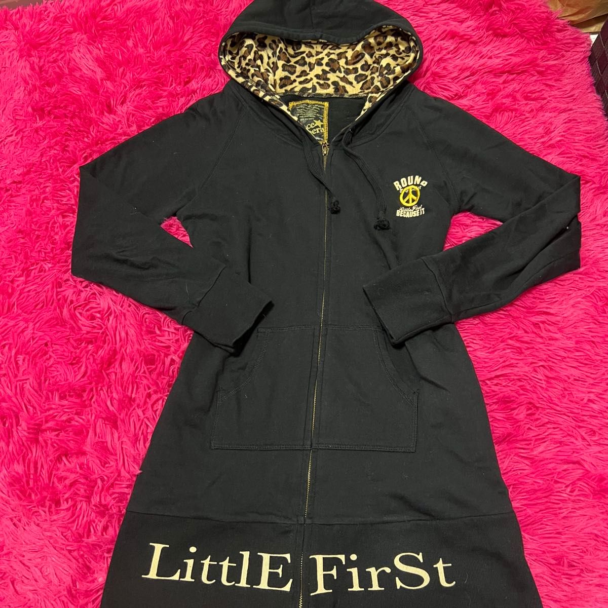 平成ギャル y2k グランジ ヒョウ柄 ピースマーク パーカー L｜Yahoo