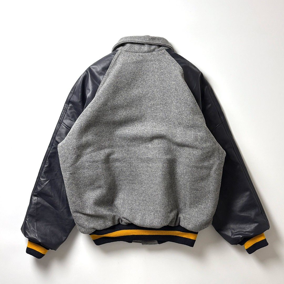 スタジャン ネイビー グレー XL USA製 袖レザー バーシティジャケット