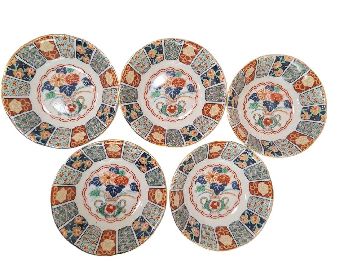 陶扇 錦絵 金彩菊割 大鉢 小皿5枚 未使用 有田焼 金縁 希少 中皿