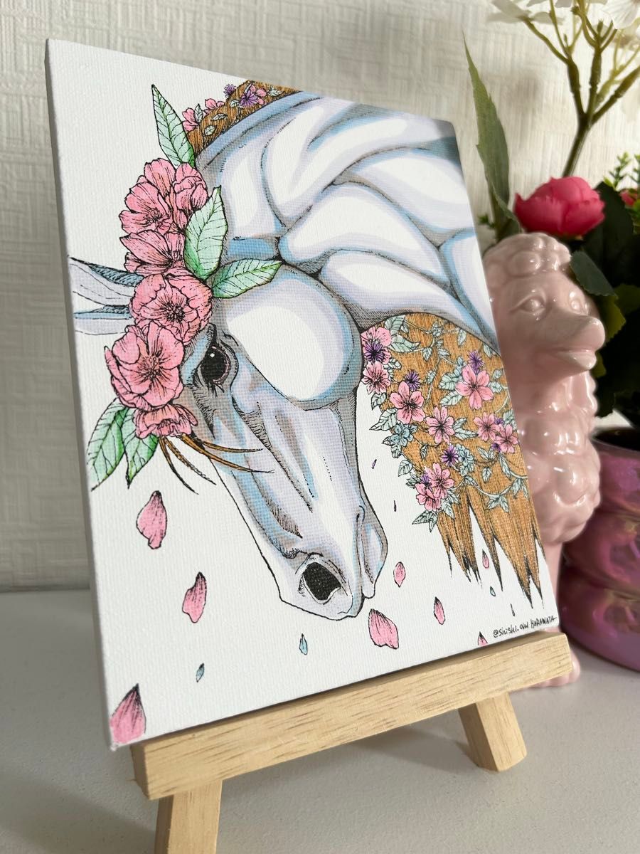 オリジナル 手描きイラスト 馬 キャンバスボード｜Yahoo!フリマ（旧