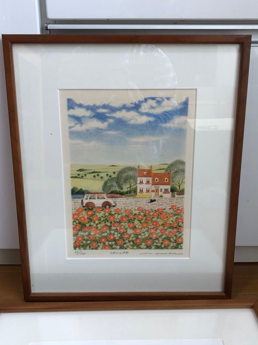 渡辺美香子 版画 「NEW LIFE」「うららかな午後」 2点セット 額縁入り