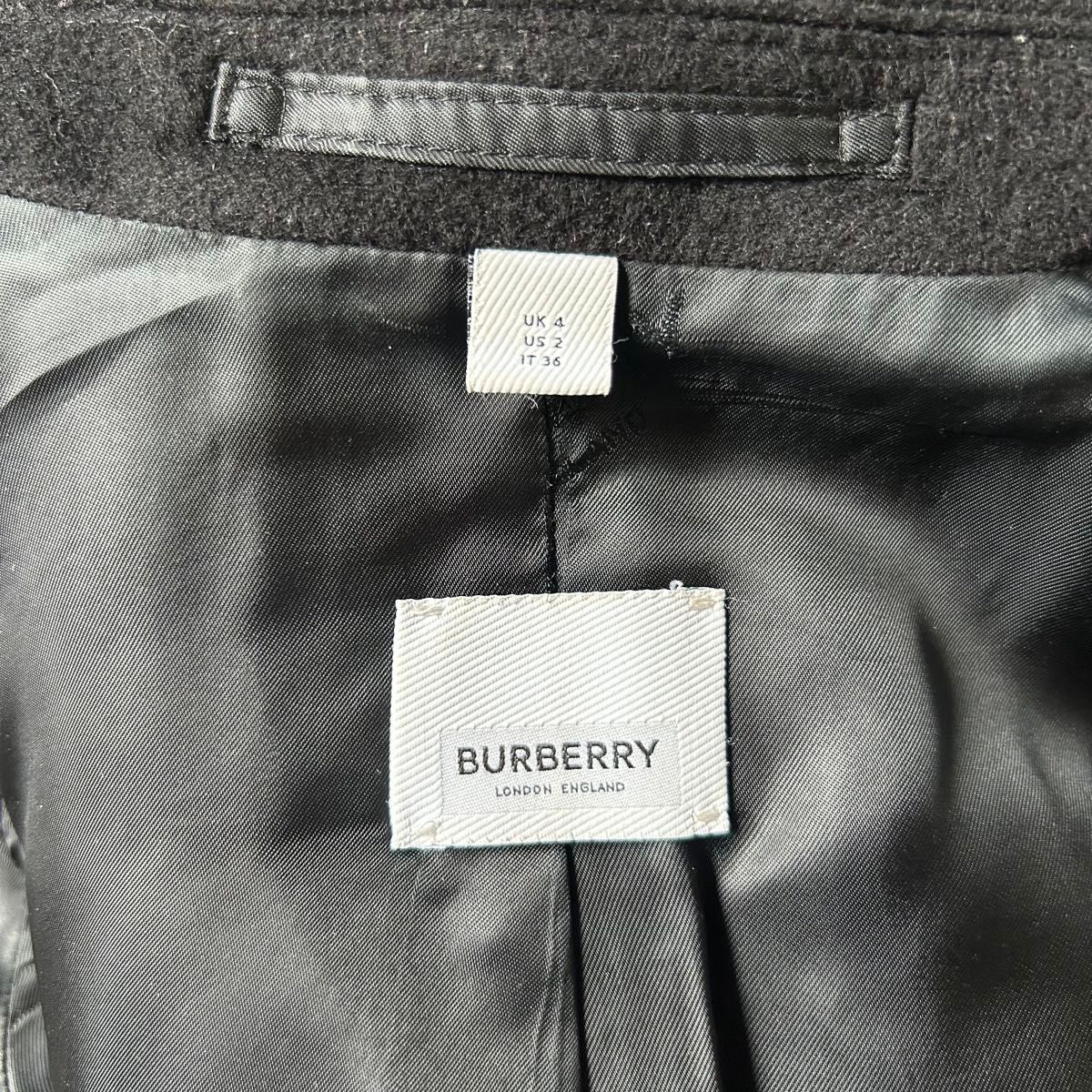 現行タグ】バーバリー BURBERRY カシミヤ混 ウールコート 黒 ブラック