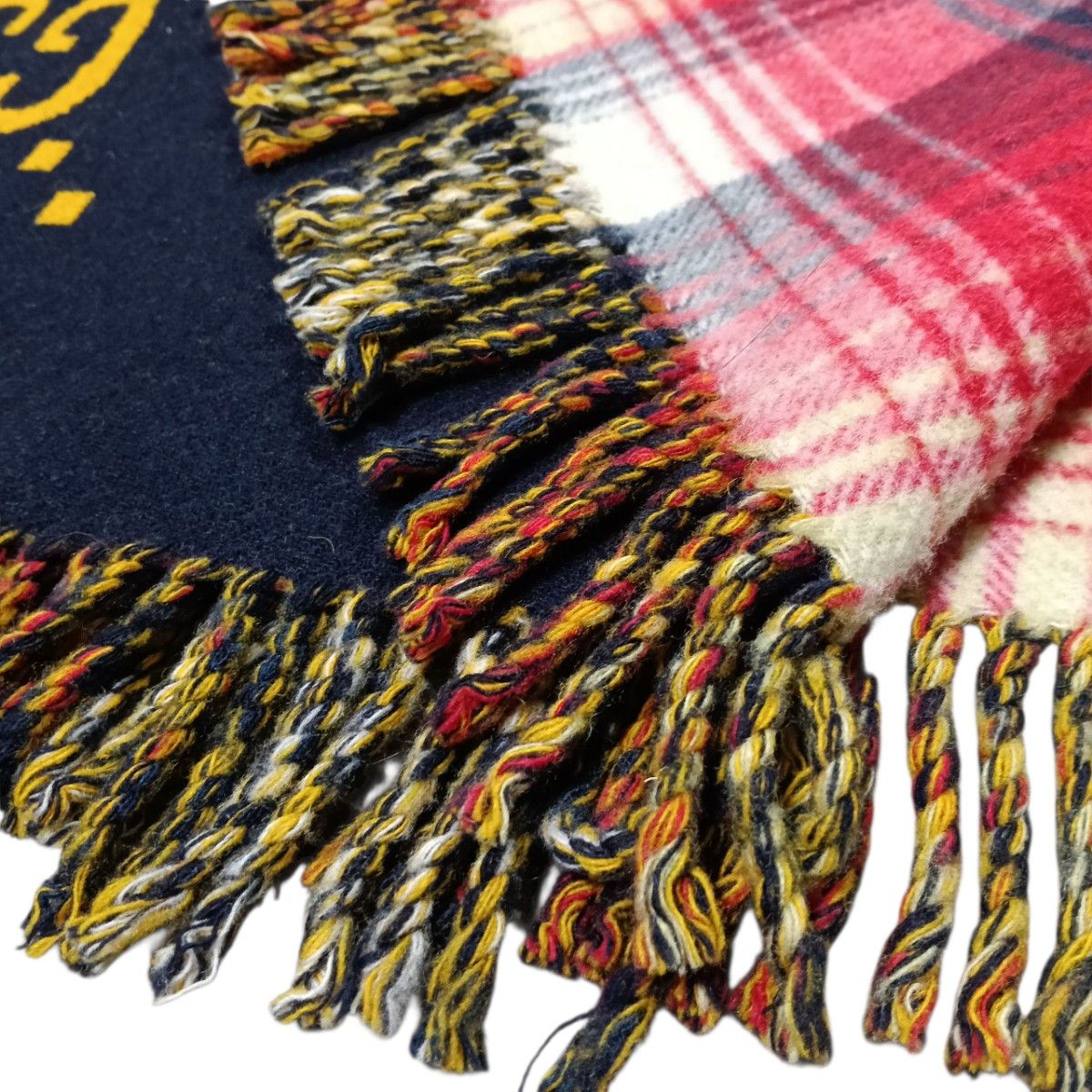 希少 GUCCI グッチ ポンチョ ケープ リバーシブル GG ウール ネイビー