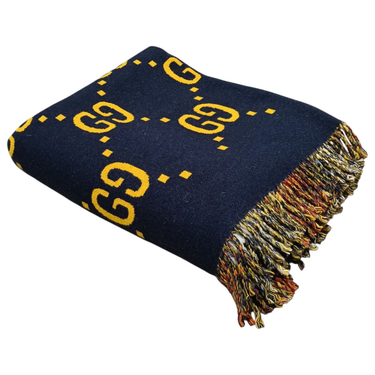 希少 GUCCI グッチ ポンチョ ケープ リバーシブル GG ウール ネイビー