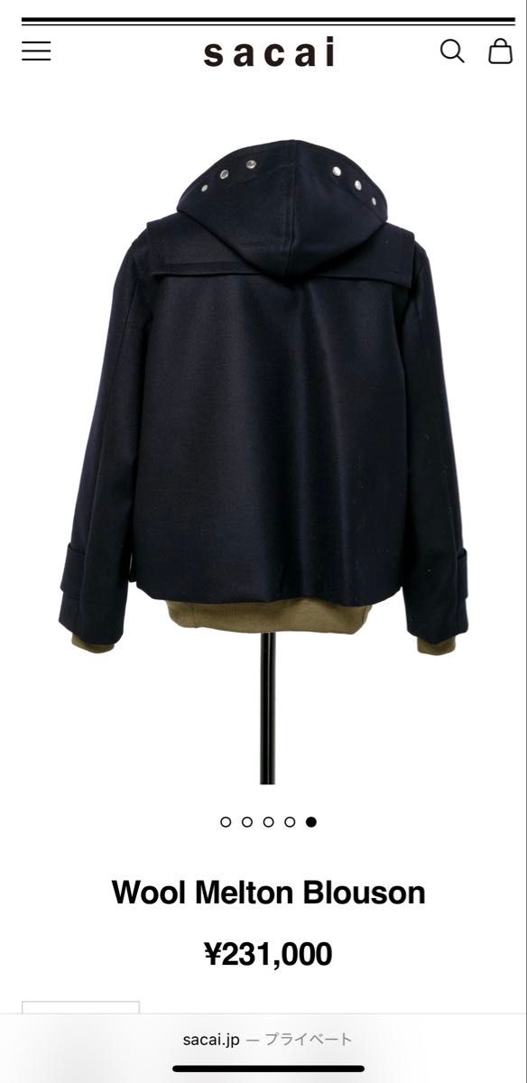 sacai 25AW ウールメルトンブルゾン ダッフルコート ネイビー 1｜Yahoo