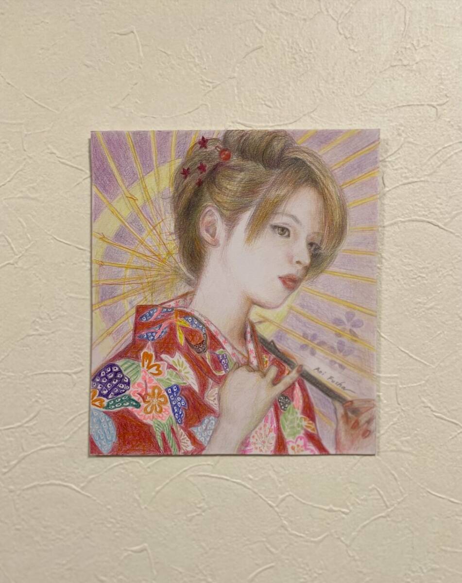 葵風紗 新作 原画 真作 手描きイラスト オリジナル 女の子 色鉛筆画