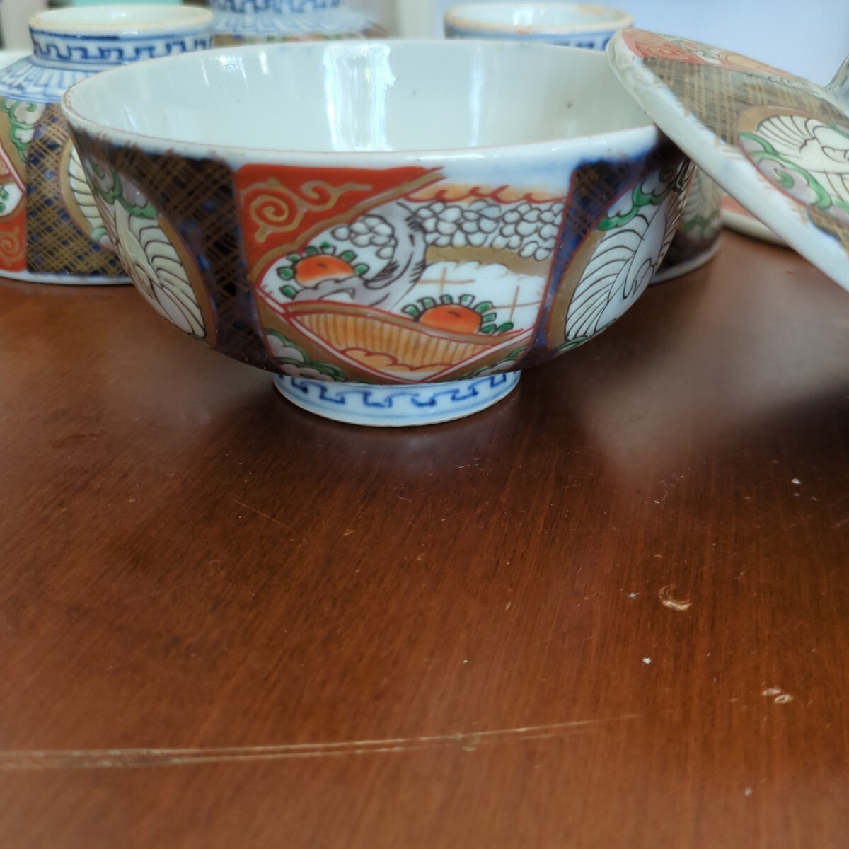 骨董 伊万里 蓋付き 茶碗 碗 色絵 錦手 アンティーク 5つ〜 骨董