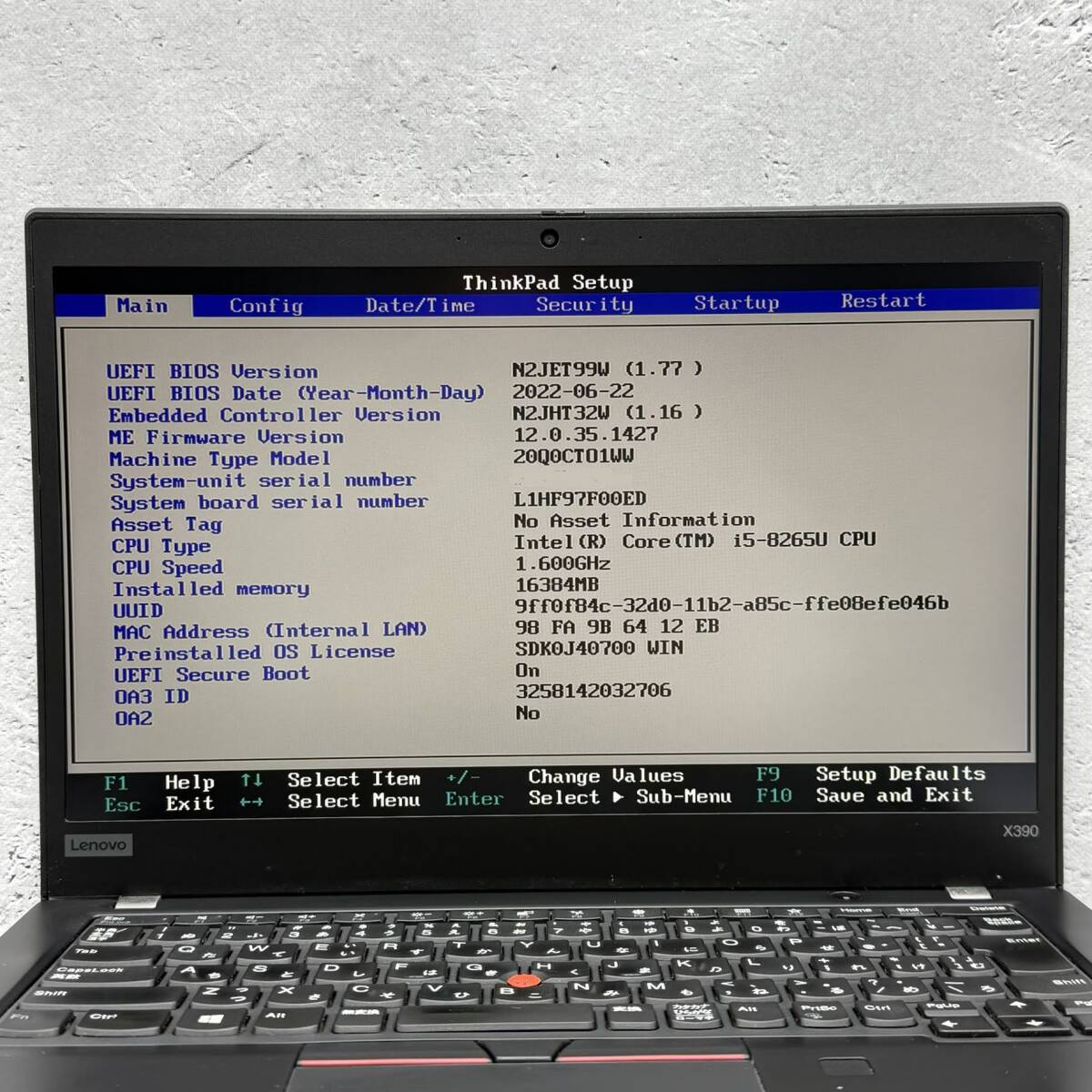 Lenovo Su-25906. LENOVO / ThinkPad X390 / Core i5-8265U / 第8世代