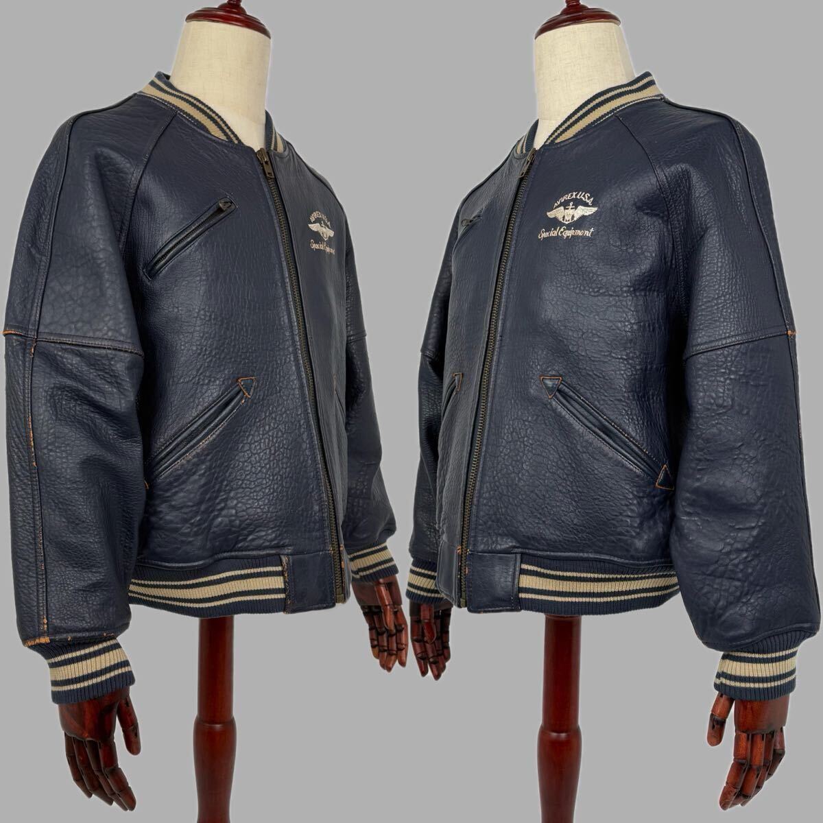 AVIREX 90s アーチロゴ オールレザー バーシティジャケット スタジャン