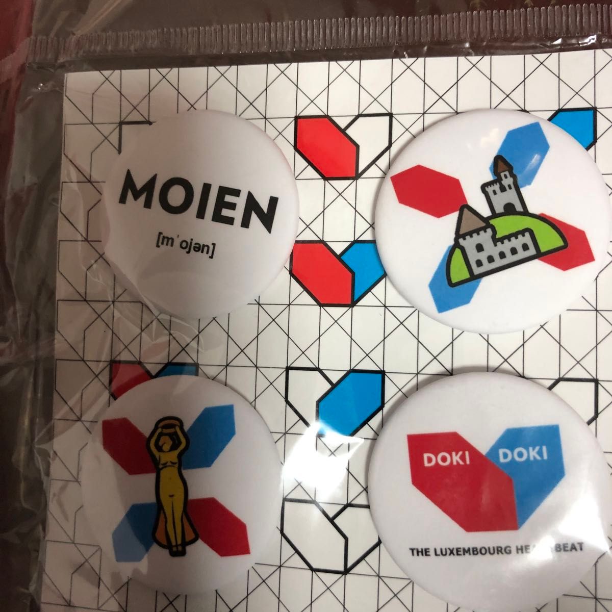 関西万博 ルクセンブルクパビリオンの公式缶バッジ4個とピンバッジ1個