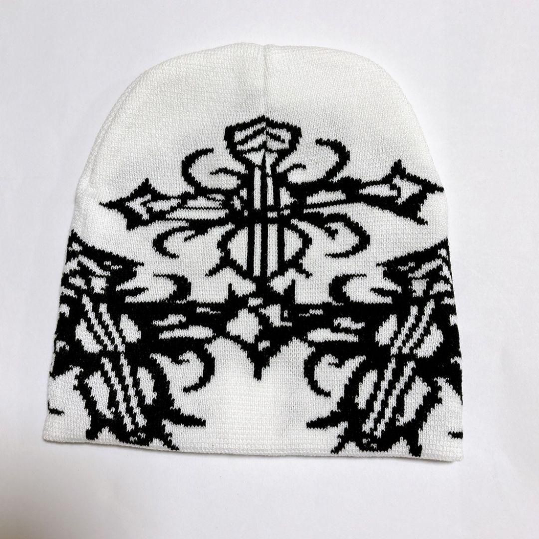 ビーニー 十字架 ニット帽 白 クロス柄 Y2K 地雷系 サブカル