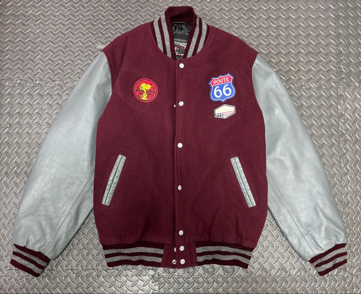 STEWART&STRAUSS ウールスタジャン 袖レザー 2XL ワインレッド｜Yahoo