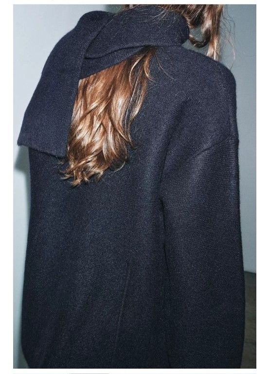 ZARA ザラ S ショートニットコート スカーフ付き ネイビー｜Yahoo