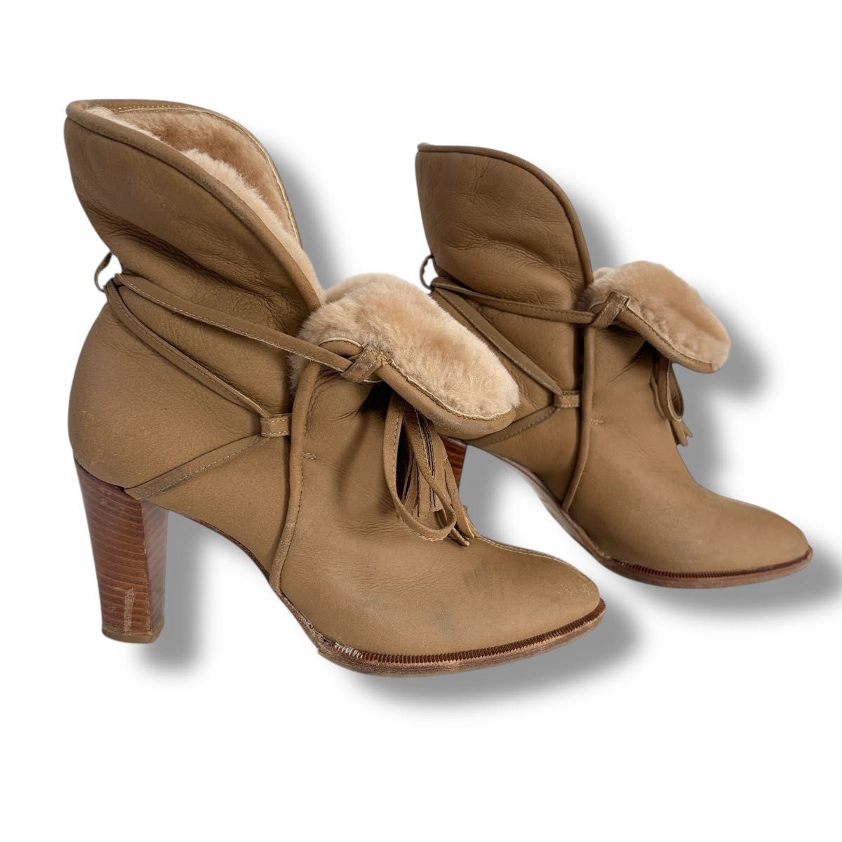 CHANEL シャネル ココマーク 2way ムートンブーツ 23 5 キャメル