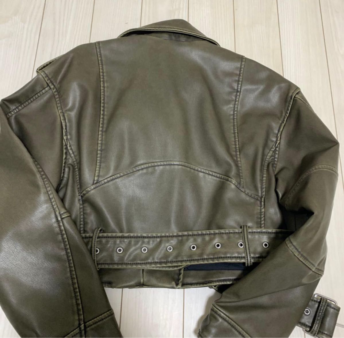 ZARA クロップドレザージャケット XS オリーブグリーン｜Yahoo!フリマ
