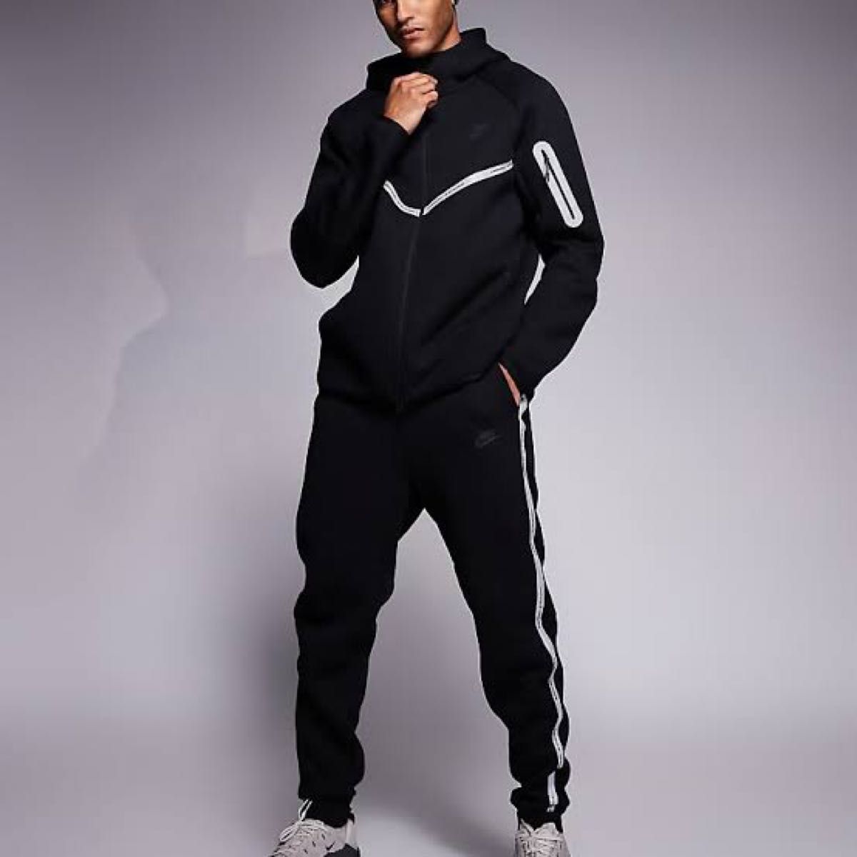 新品 メンズM/S ブラック 新作テックフリース セットアップ 赤タグ