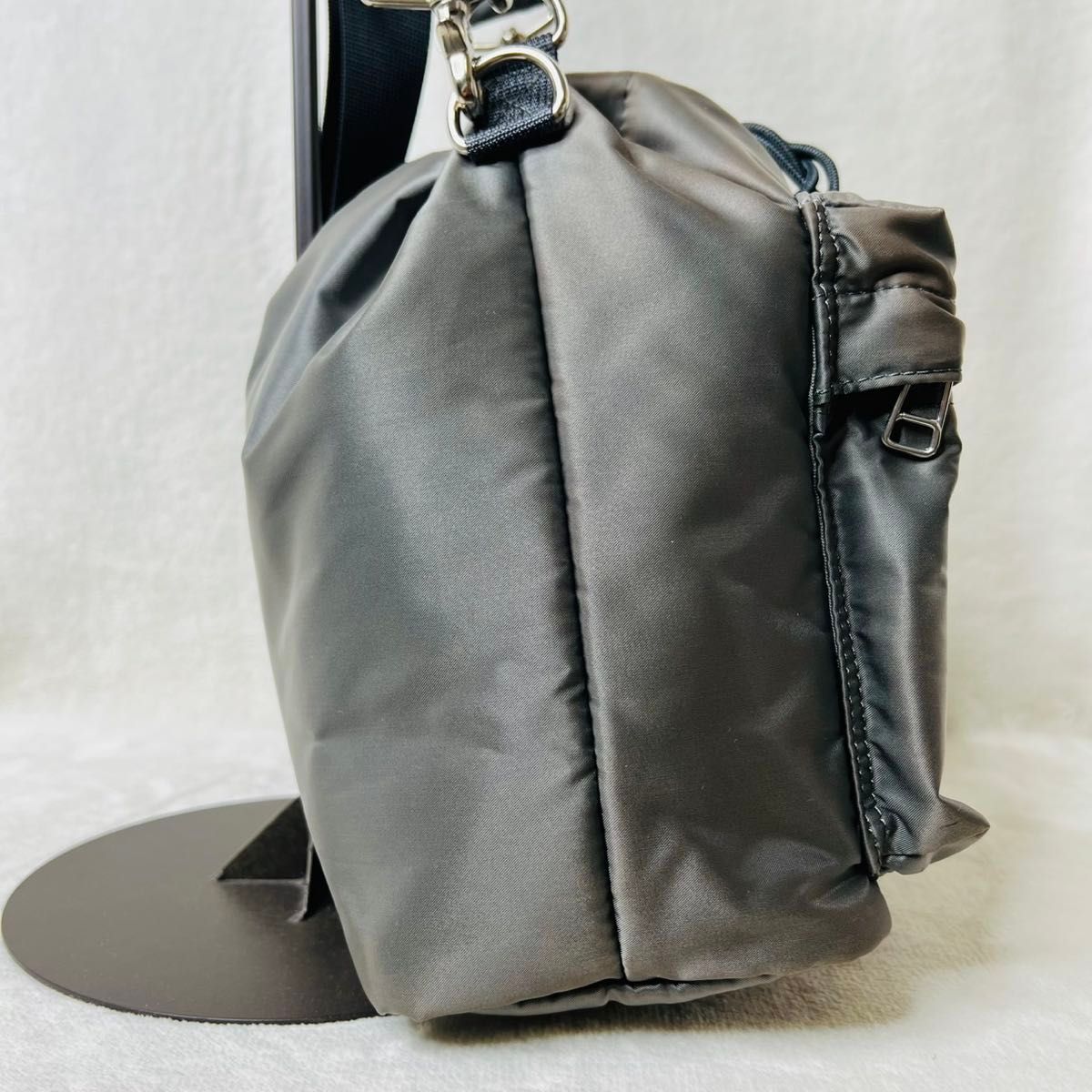 美品 【POTER】ポーター 巾着型 ショルダー ハンド2way バッグ グレー