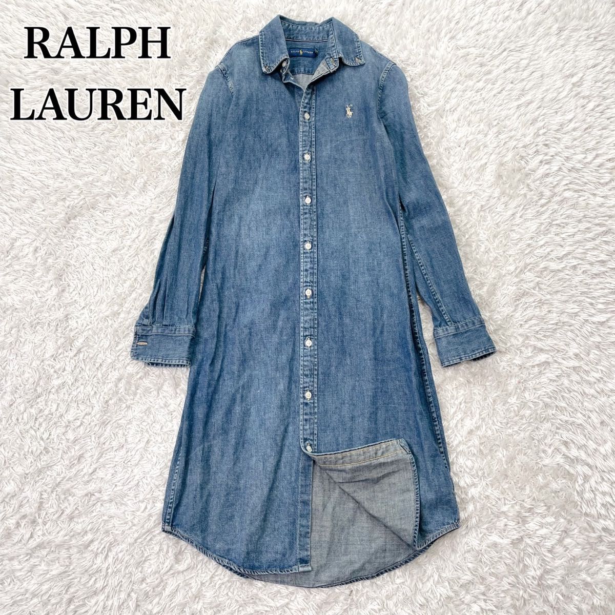 ラルフローレン ポロ ポニー 刺繍 デニム ロング ワンピース 長袖 XS