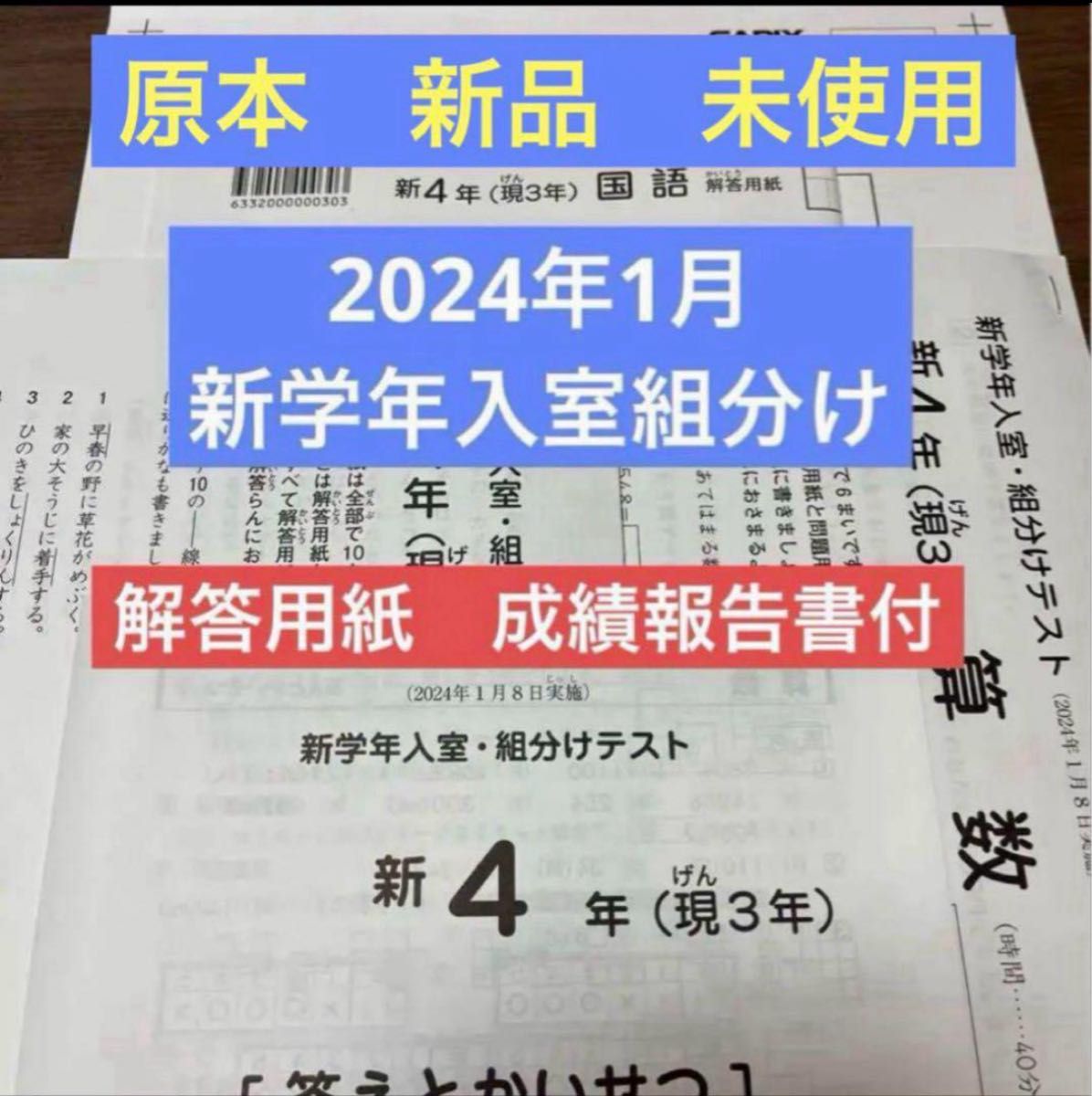 原本未使用 2024年新4年現3年新学年入室組分けテストサピックス成績