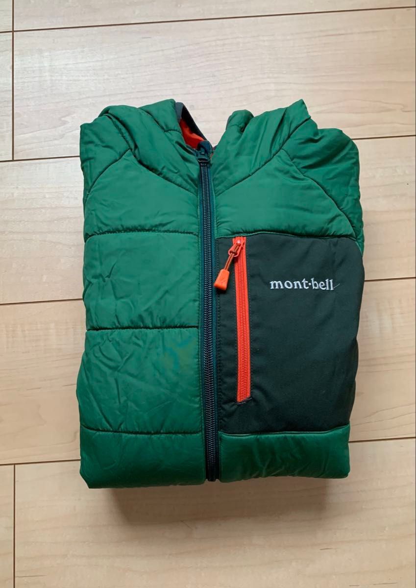 モンベル 130 ダウンジャケット 緑×オレンジ キッズ リバーシブル