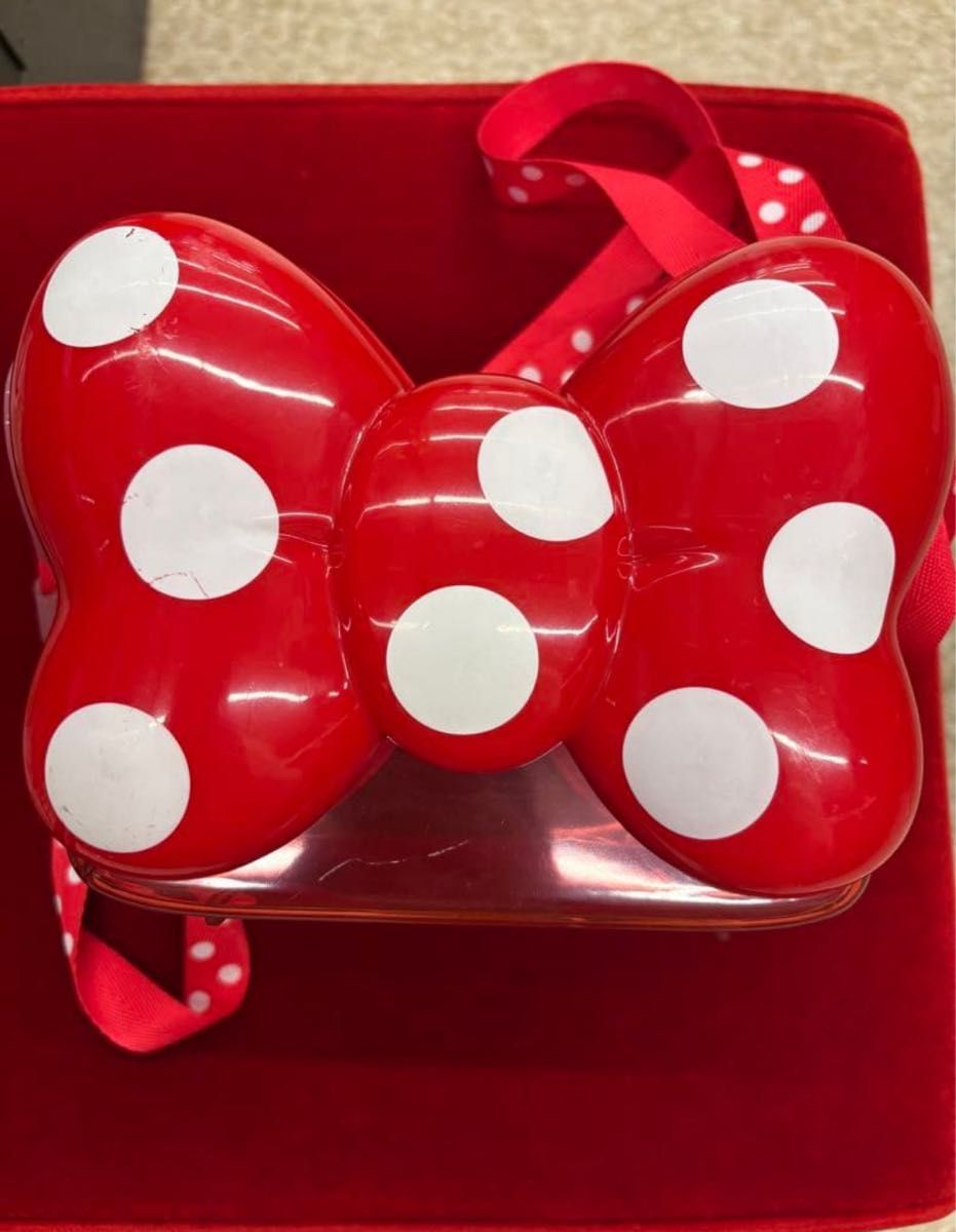 ミニー リボン ポップコーン バケット ストラップ ディズニー 水玉 赤