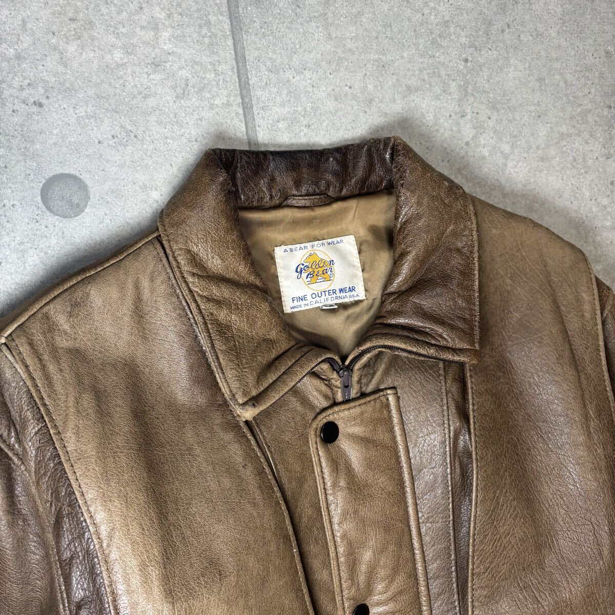 Golden Bear レザージャケット 70s 白タグ USA製 本革 短丈 ゴールデン