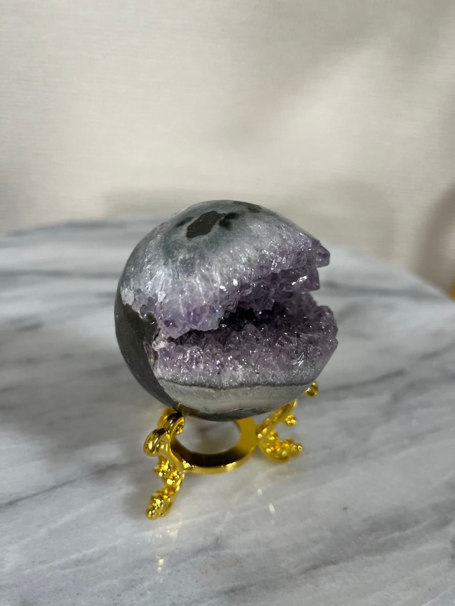 天然石】⑤アメジスト笑口 ドーム ジオード 原石 スフィア 丸玉 台座