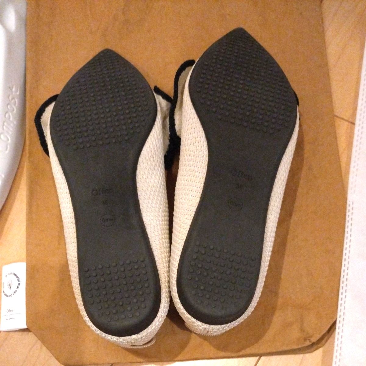 Offen pointed-FRIN フラットシューズ ベージュ フリル オッフェン 38