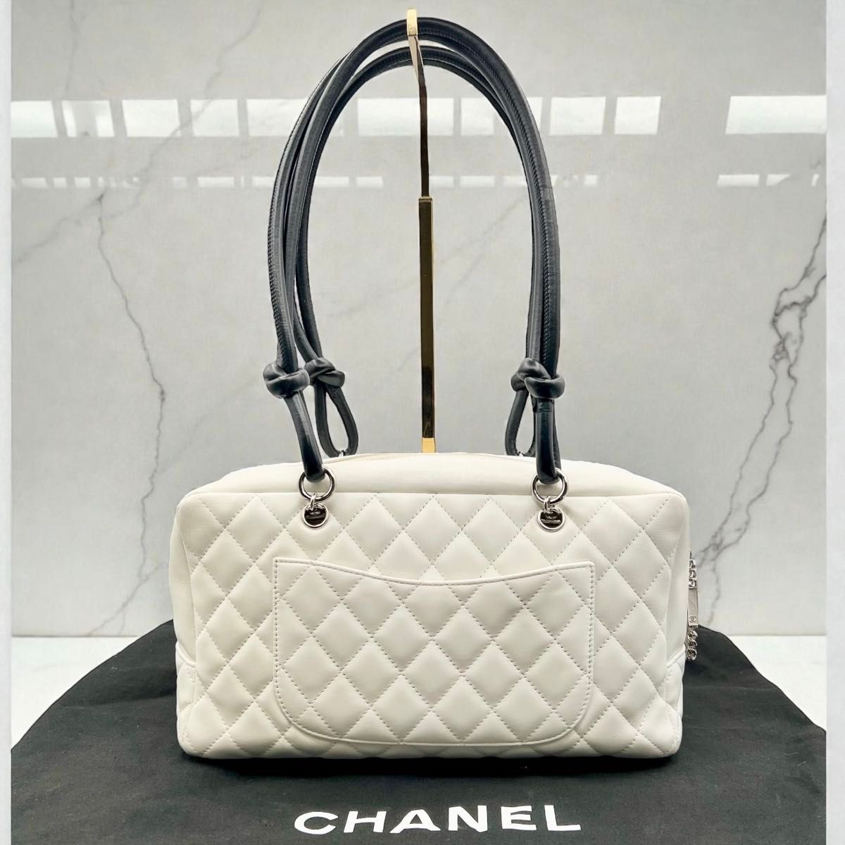CHANEL シャネル カンボンライン ボーリングバッグ ホワイト/パイソン