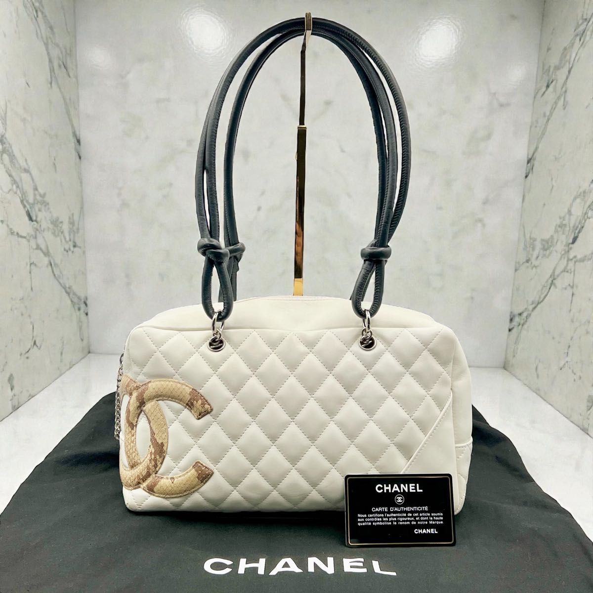 CHANEL シャネル カンボンライン ボーリングバッグ ホワイト/パイソン