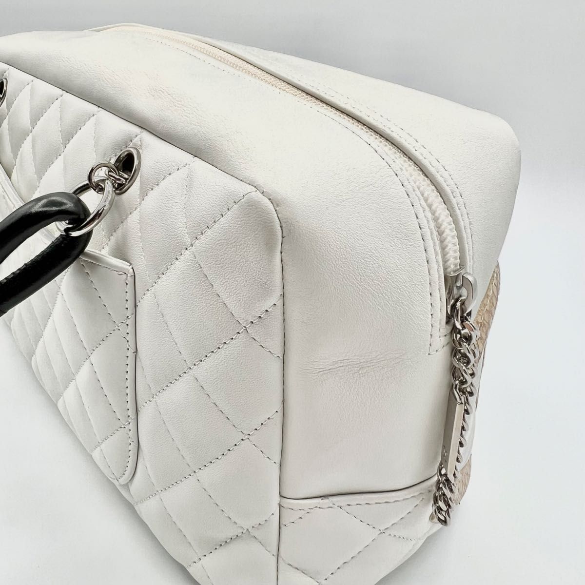 CHANEL シャネル カンボンライン ボーリングバッグ ホワイト/パイソン