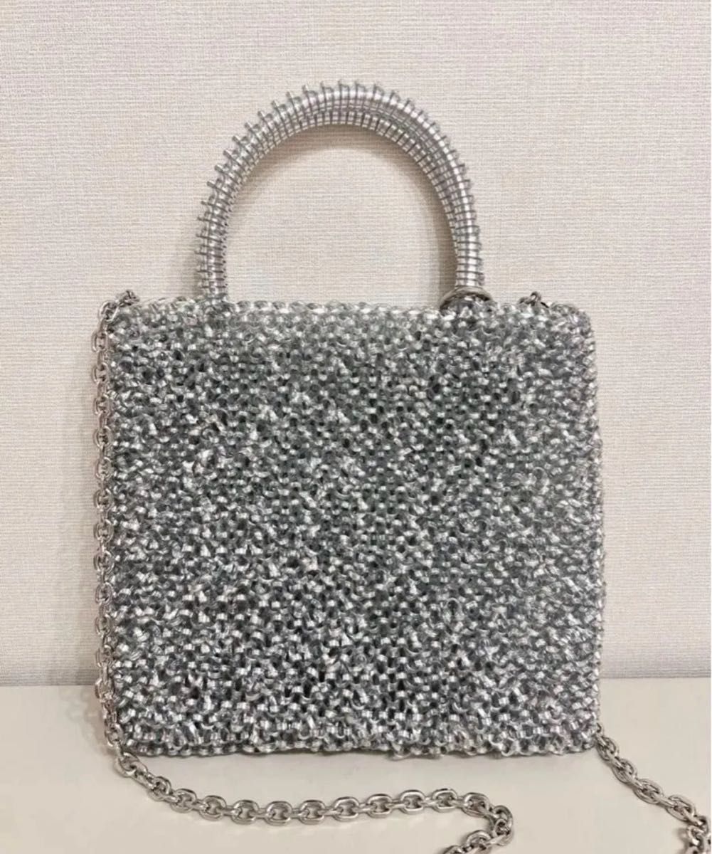 アンテプリマ風 キラキラ ビーズ ワイヤーバッグ ショルダー シルバー