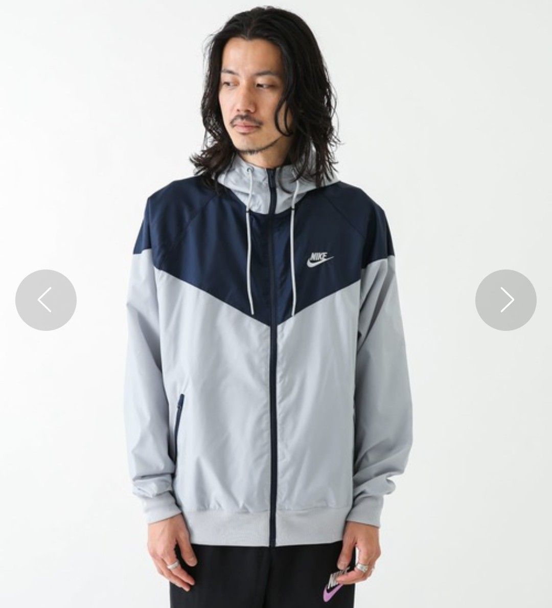 ウィンドライナー NIKE 灰紺 フーデッド ナイロンジャケット メンズXL