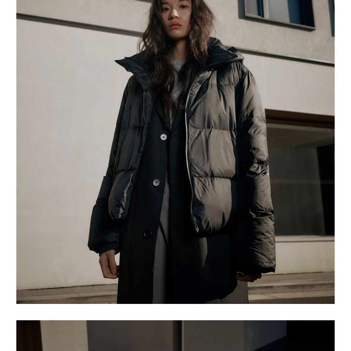 ZARA 撥水・防風フード付きショートダウンジャケット ブラック L