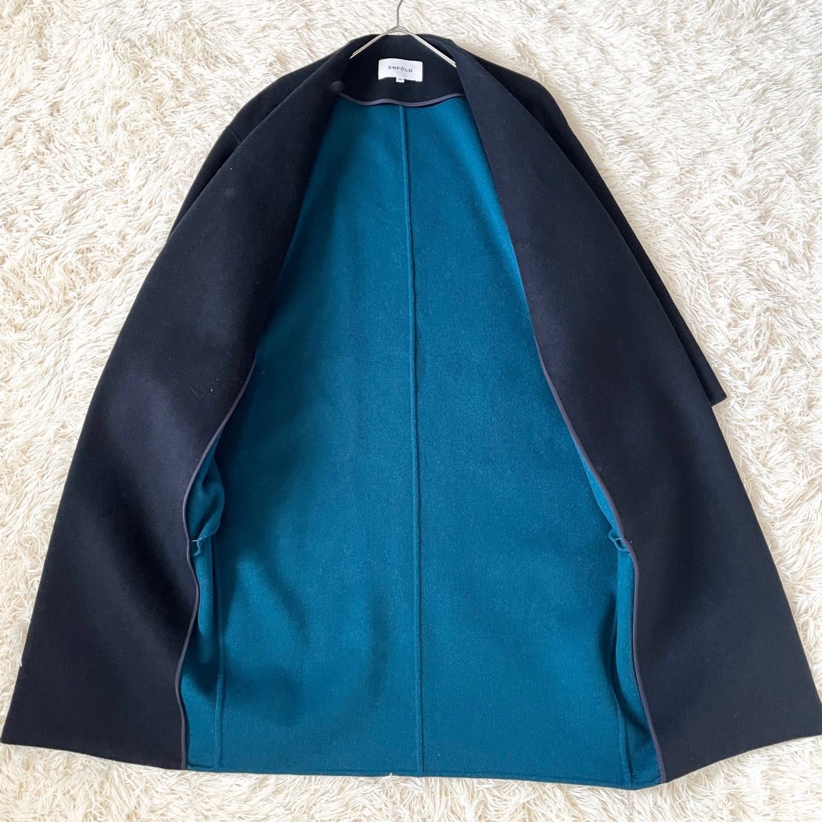 ENFOLD エンフォルド ウールリバーノーカラーコート 36 S相当 ダーク