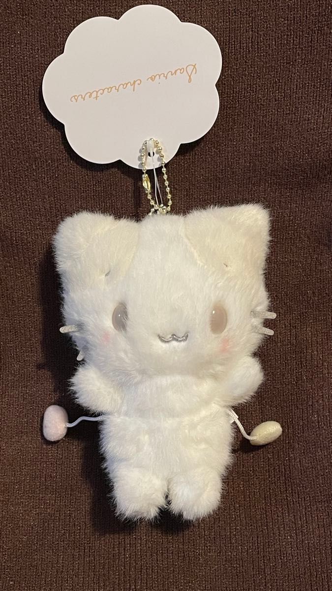 マシュマロみたいなふわふわにゃんこ マスコットホルダー しろふわ雲で