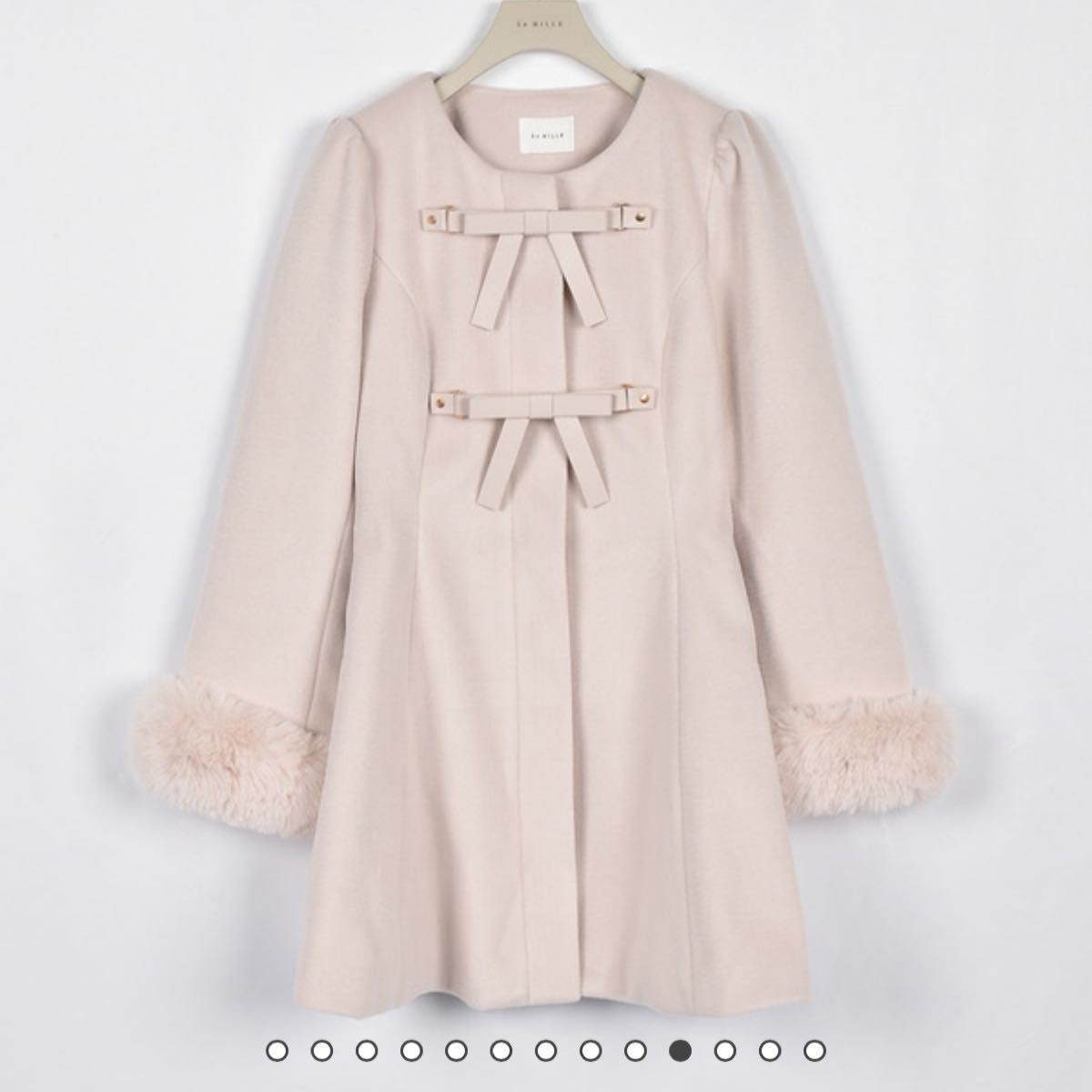 アンミール コート ピンク An MILLEリボンフレアノーカラーコート