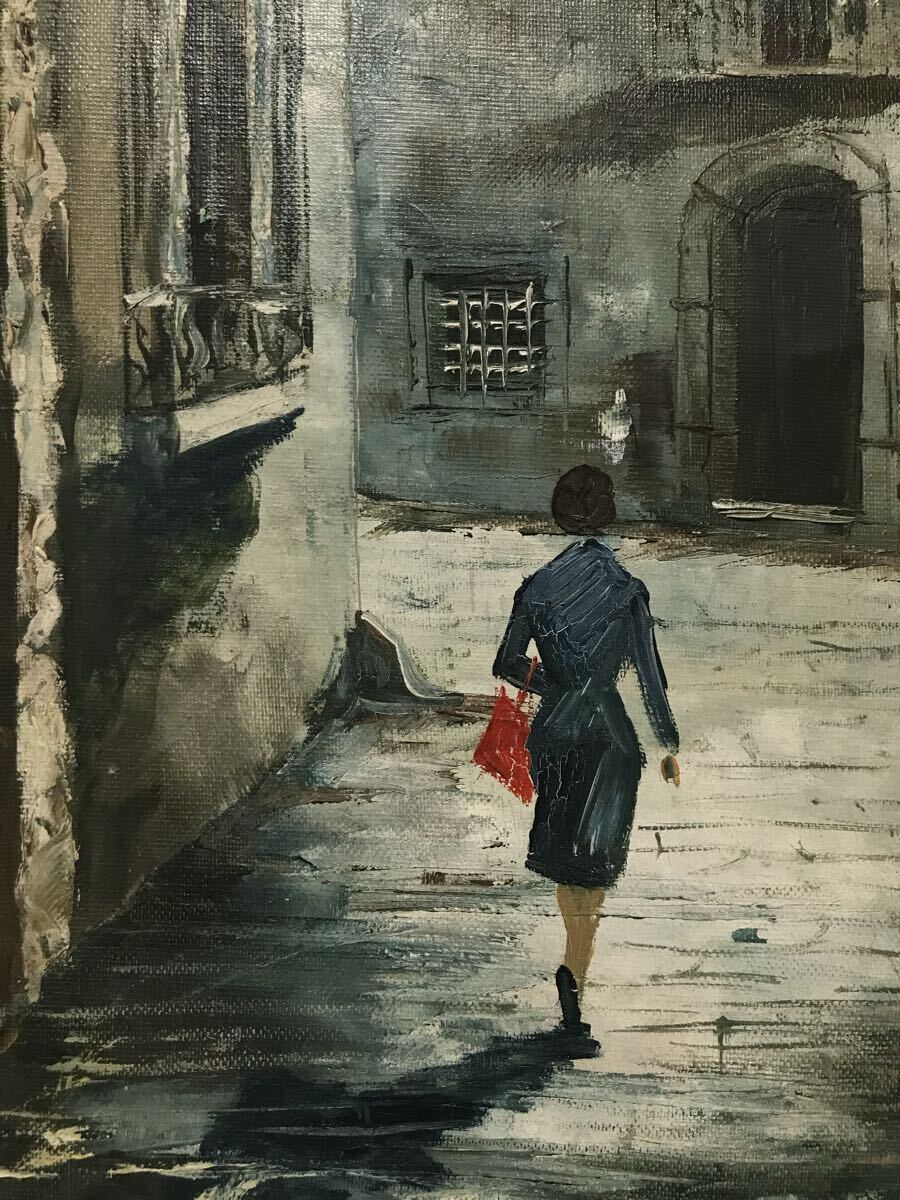 作家不明 風景画 油彩 額装 80cm×40cm / 絵画 油彩画 油絵 女性