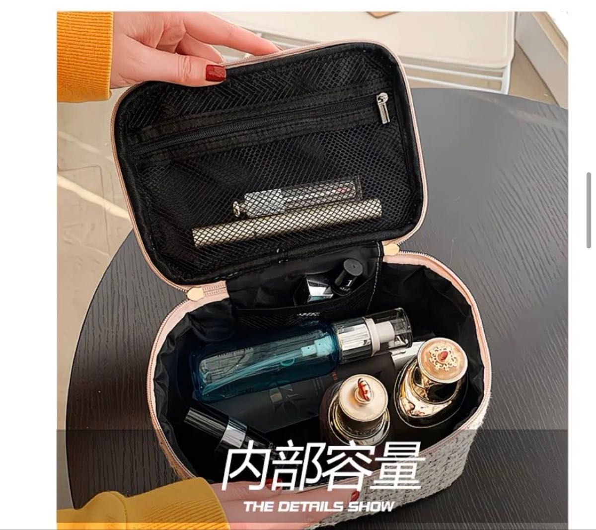 新品【処分特価】コスメポーチ ツイード 大容量 化粧ポーチコスメ