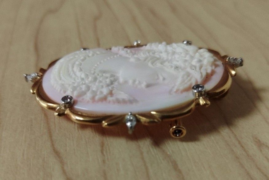 カメオ 2WAY ブローチ ペンダントトップ K18×PT900 約13g 49mm×39mm 0