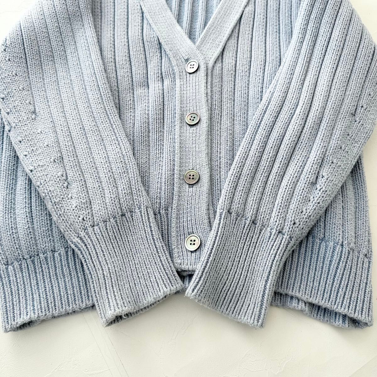 ebure エブール カシミヤ混 長袖カーディガン Vネック リブ 春カラー