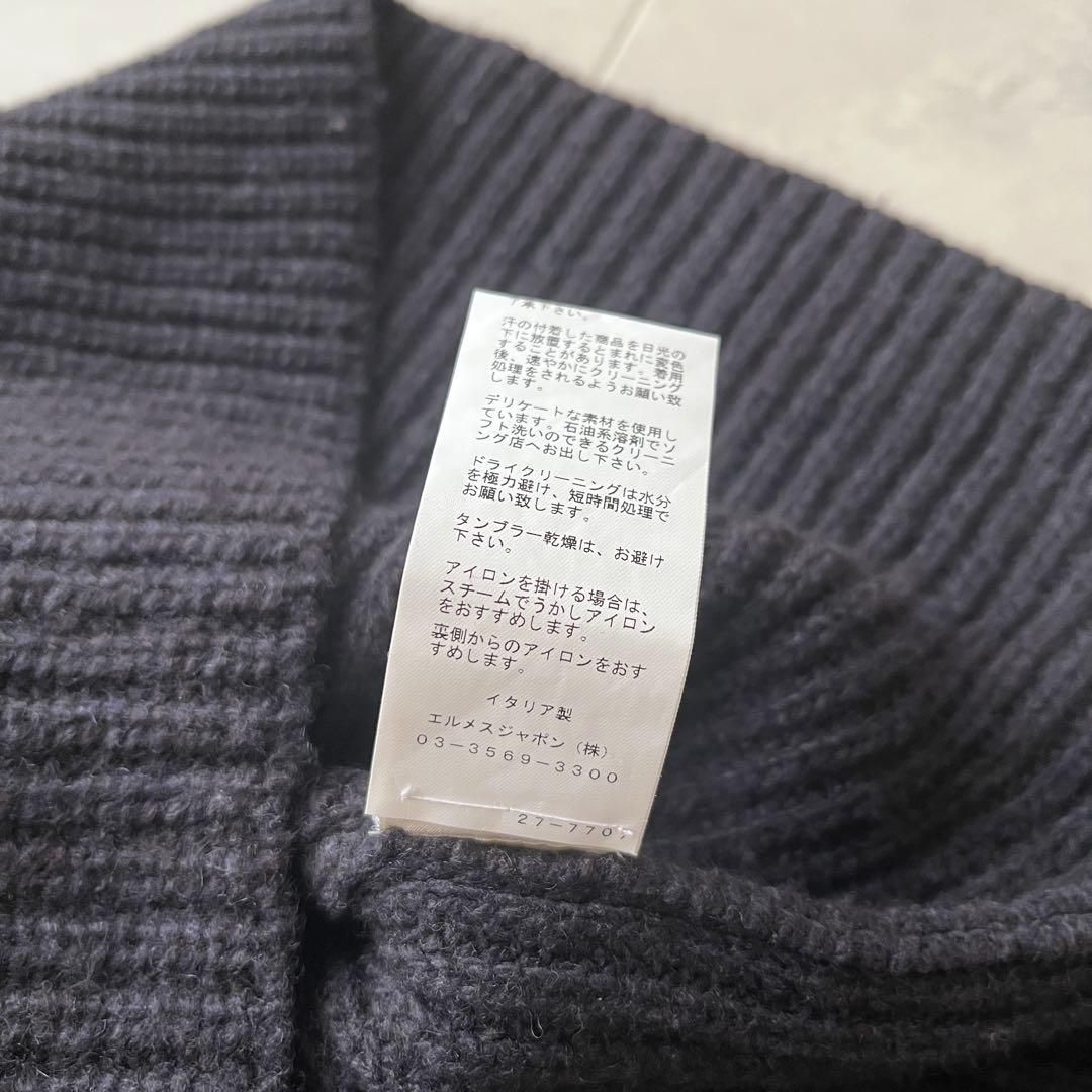 美品 エルメス ヤク ウールニットワンピース Vネック ネイビー 36