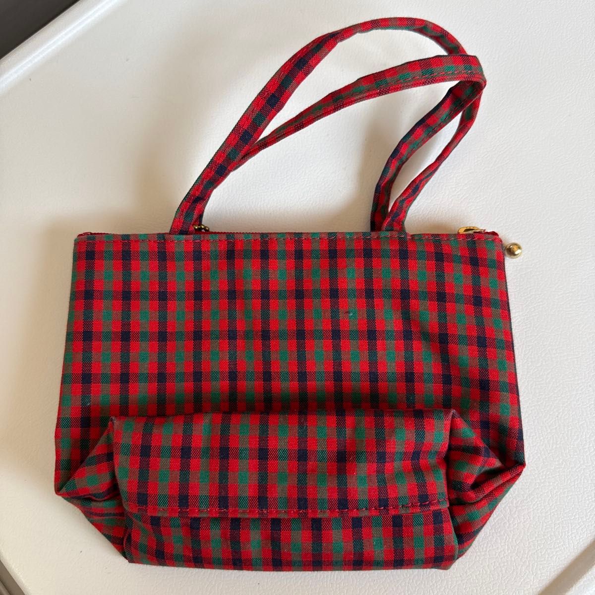 ファミリア チェック柄 ミニトートバッグ F&L りんごチャーム付き